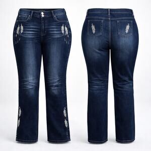 Flamingals Dark Wash Embroidered Jeans 4XL / 18 to 20  Stretch Denim - NEW
